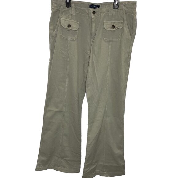 AEROPOSTALE Pants Low Rise Wide Flare Flap Pockets Womens 14 Light Army Green - Picture 1 of 11